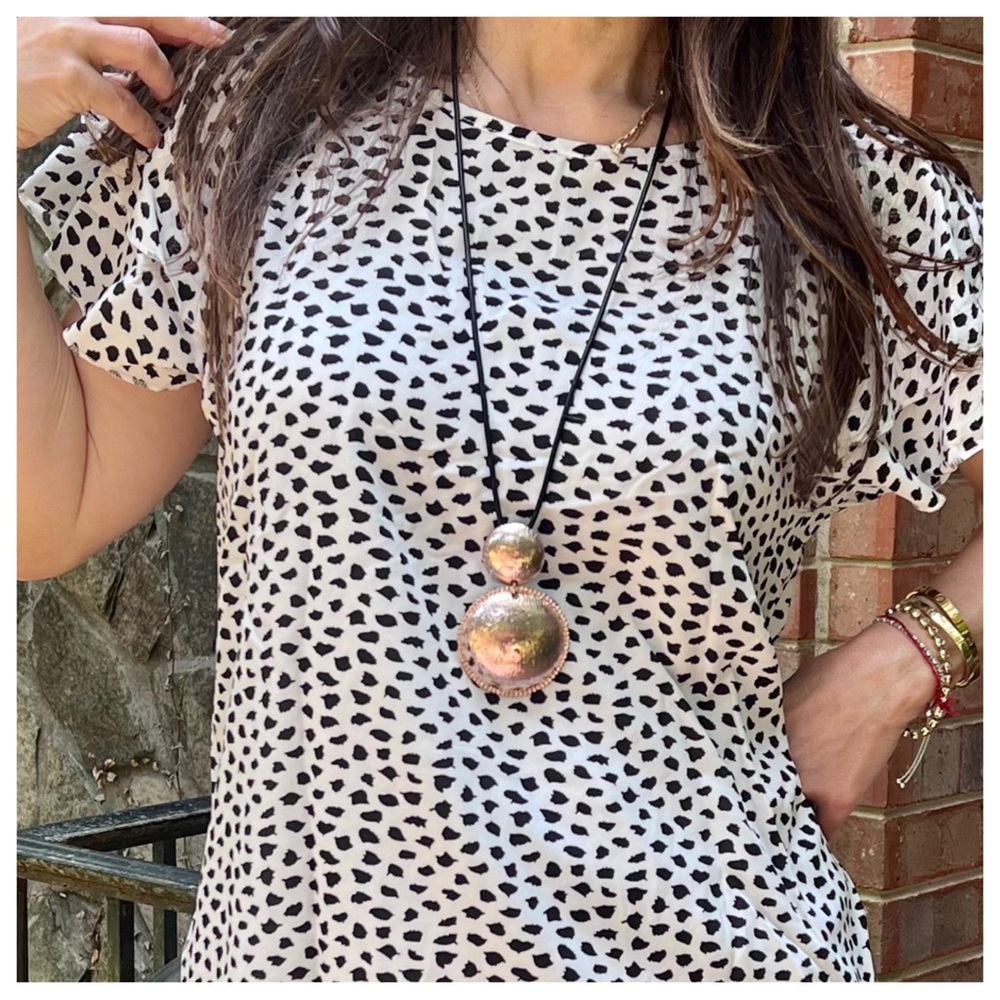 Paris Black Leather Chain Rose Color Drop Necklace
